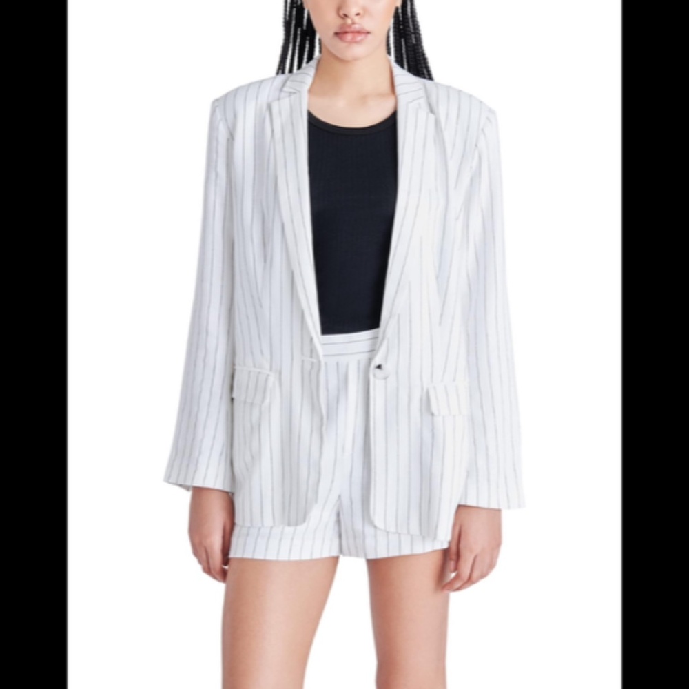 Steve Madden Jessa Striped Blazer Jacket White/Black Size M - NWT